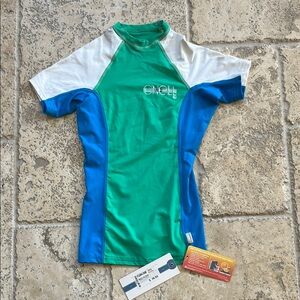 NWT O'Neill Green and Blue Rash Guard Adult XXS (fits a kid)